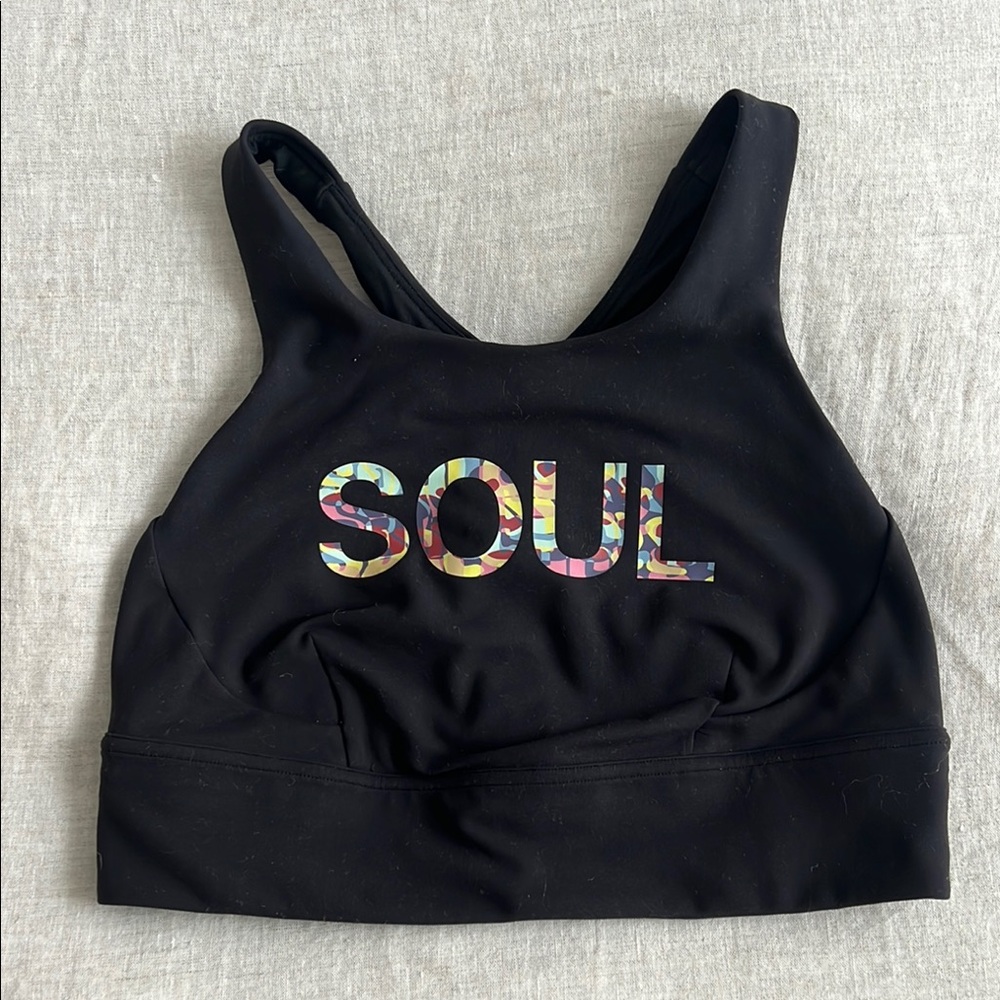 Black Sports Bra with Colorful 'SOUL' Print